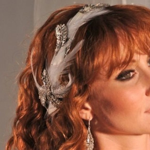 MariaElena Feather & Crystal Ribbon Headband -Belt main image 2